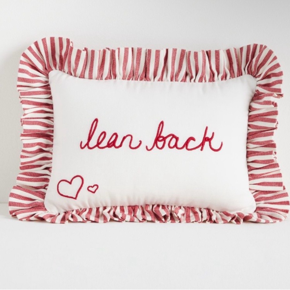 Anthropologie L&Clay Cotton Embroidered Text Pillow